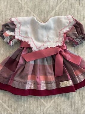VTG)Zapf Creation Pink Plaid Doll Dress with Magenta Hem